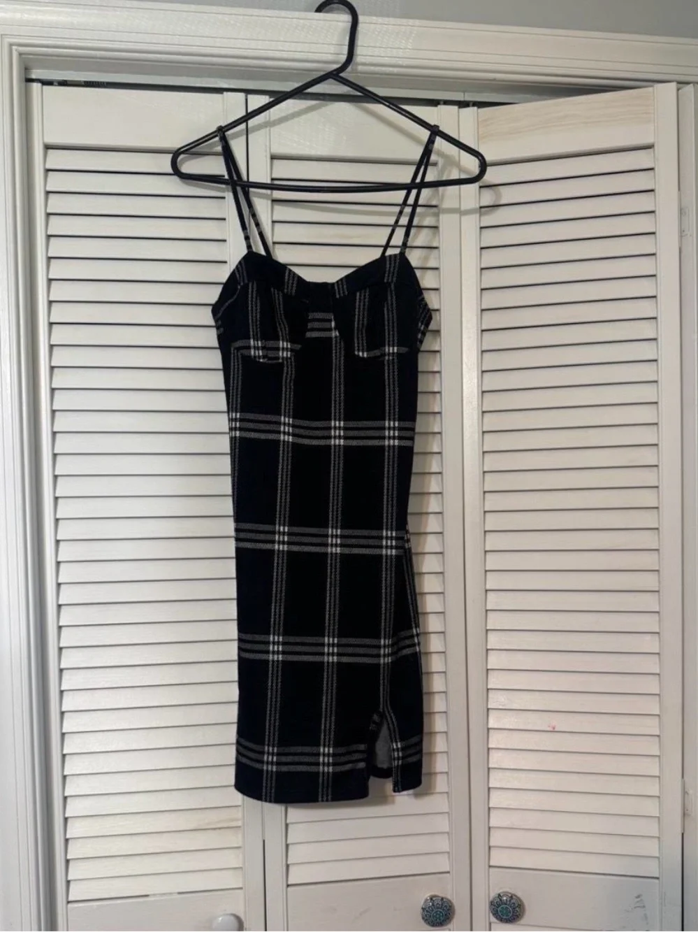 Polly & Esther Black White Plaid Bodycon Mini Dress Bustier